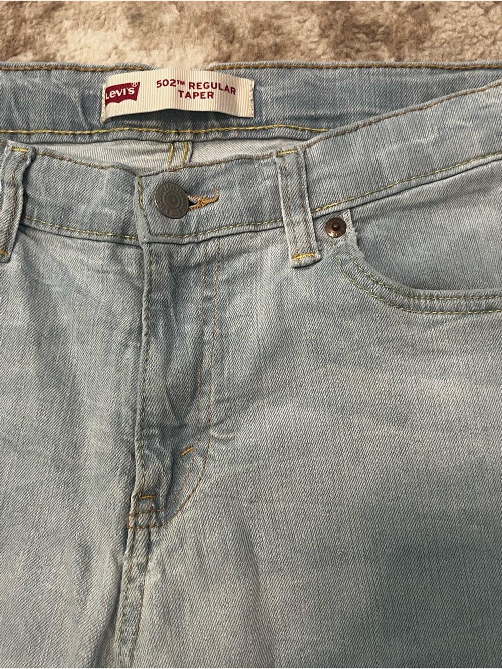 Levi's 502 Regular Taper Light Wash Blue Stretch Jeans Mens Size 29x31 18 Reg